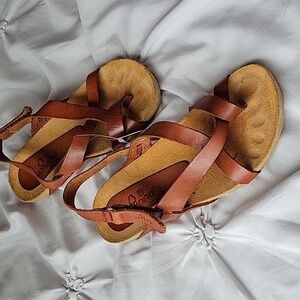 Leather Cross-Strap Brown Women's Sandals with Ankle Buckle